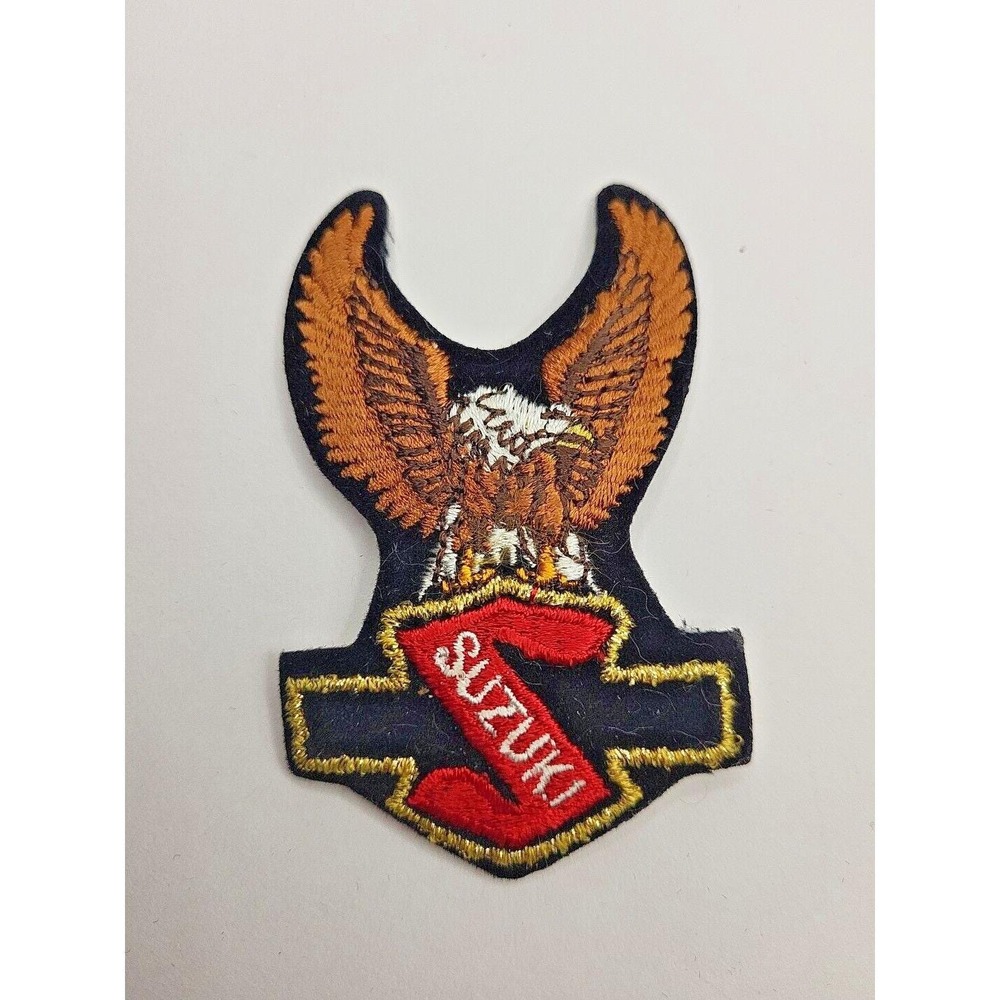 Vintage Suzuki Motorcycle Riding Racing Black & Red Eagle Wings IRON ON Patch
